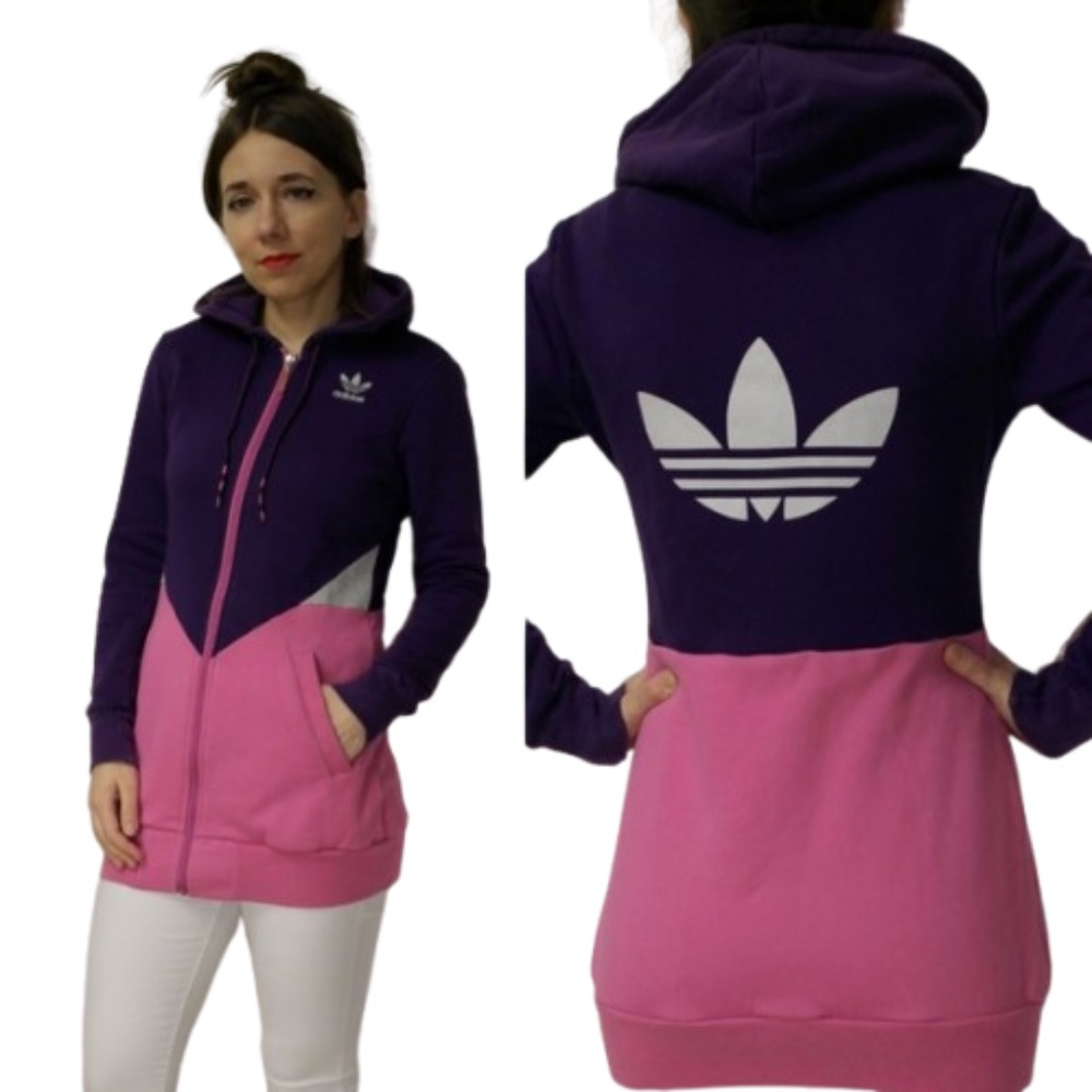 ADIDAS Hooded Sweatshirt Long Sleeved Womens pink and Purple color block